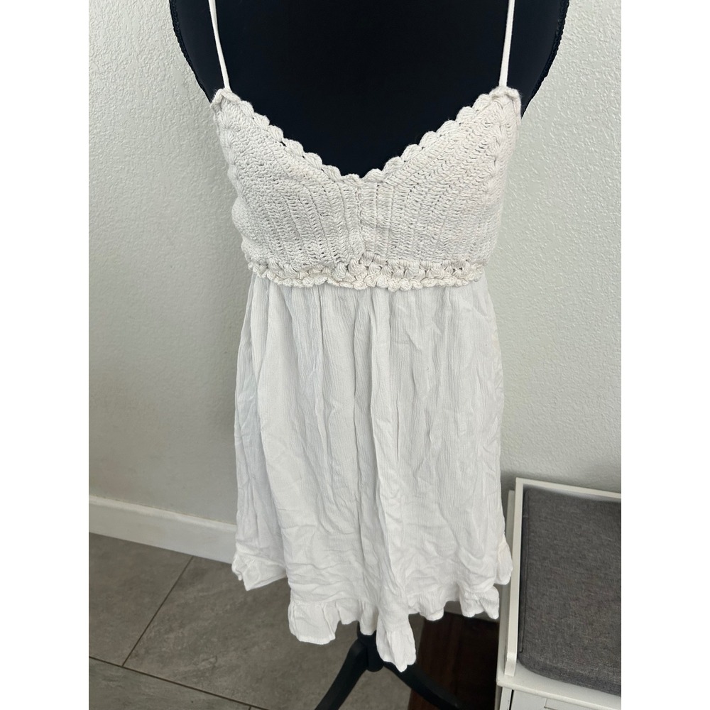 RSQ White Crochet Bodice Mini Dress Boho Smocked Back Summer Sun Dress Small